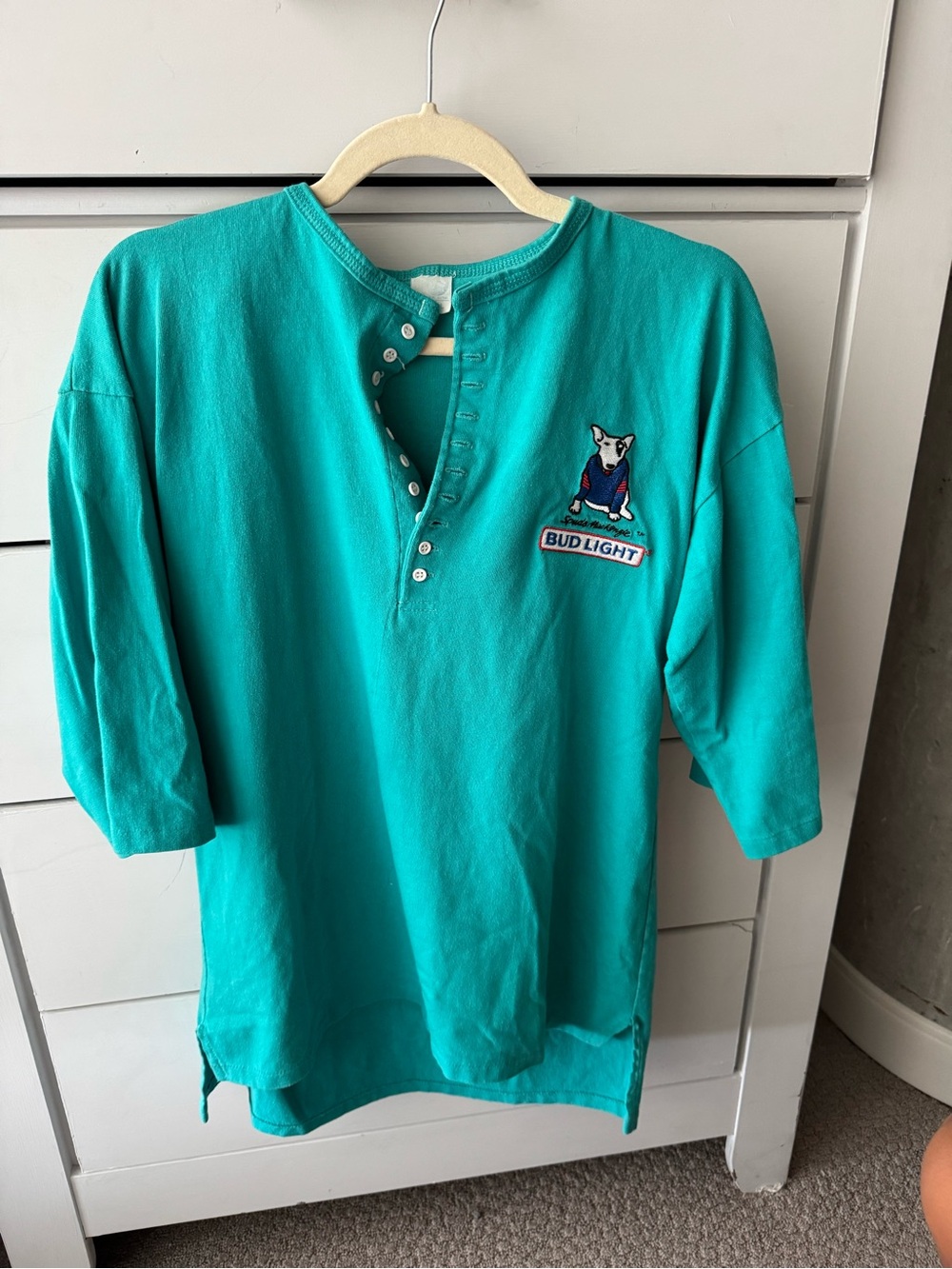 Vintage 80s Bud Light Teal Henley Shirt spuds Mackenzie